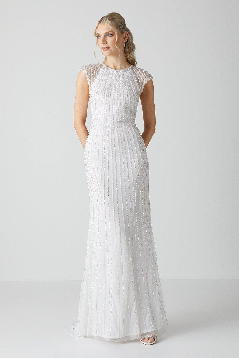 Линейное украшенное свадебное платье с короткими рукавами и украшением Coast, белый платье pinko хлопок повседневное макси открытая спина размер 44 голубой