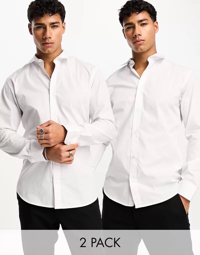 

Комплект из двух элегантных облегающих рубашек Jack & Jones бело-белого цвета