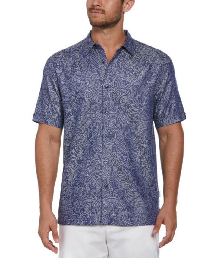 Мужская жаккардовая рубашка с коротким рукавом и абстрактным цветочным принтом пейсли Cubavera, синий