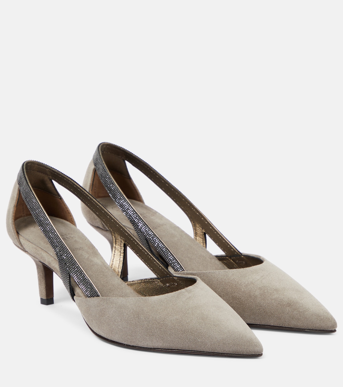 Замшевые туфли с пяткой на пятке Brunello Cucinelli, серый цена и фото