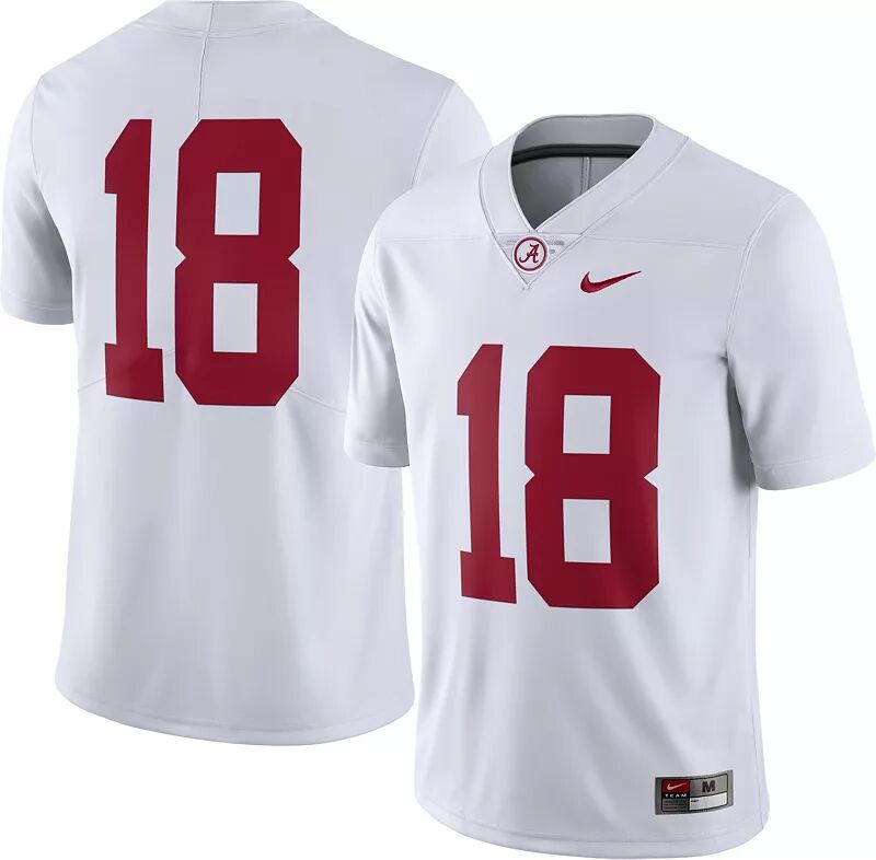 

Мужское белое футбольное джерси Nike Alabama Crimson Tide #18 Dri-FIT Limited