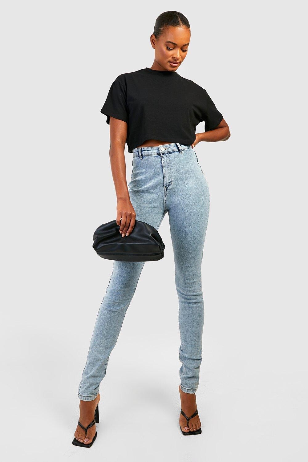 

Высокие винтажные джинсы супер скинни Boohoo, синий
