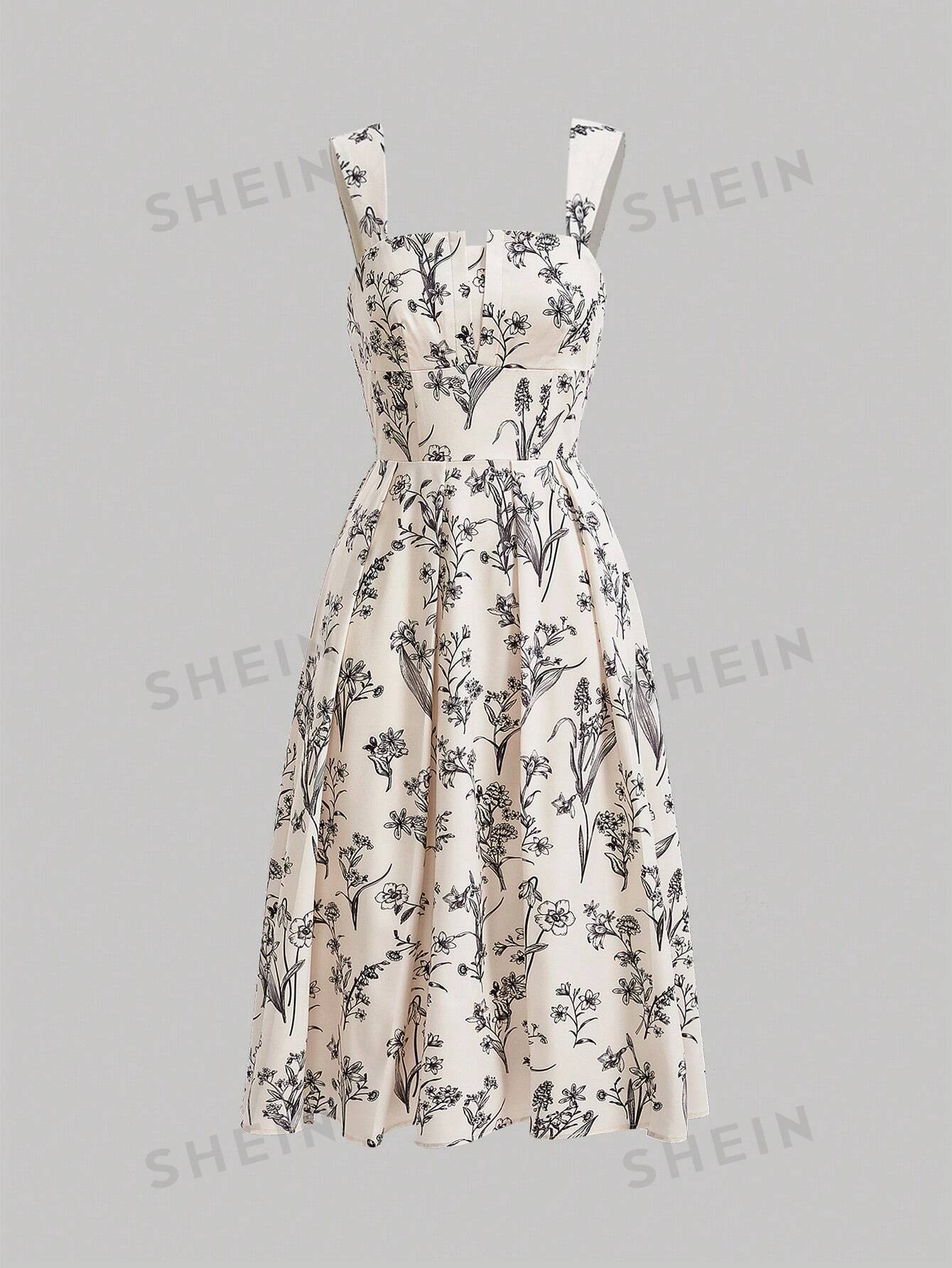 цена SHEIN MOD Романтическое длинное платье на бретельках с цветочным принтом на весенние каникулы, многоцветный