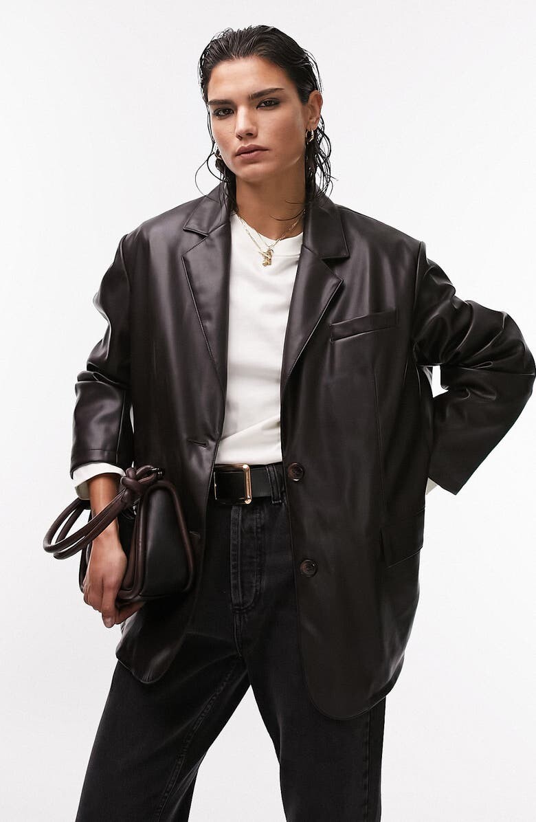 

Блейзер оверсайз из искусственной кожи TOPSHOP, коричневый