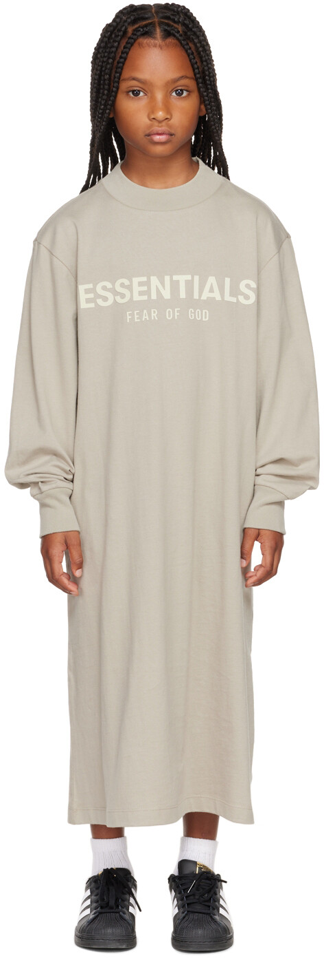 

Детское серое платье-футболка с логотипом Fear of God ESSENTIALS