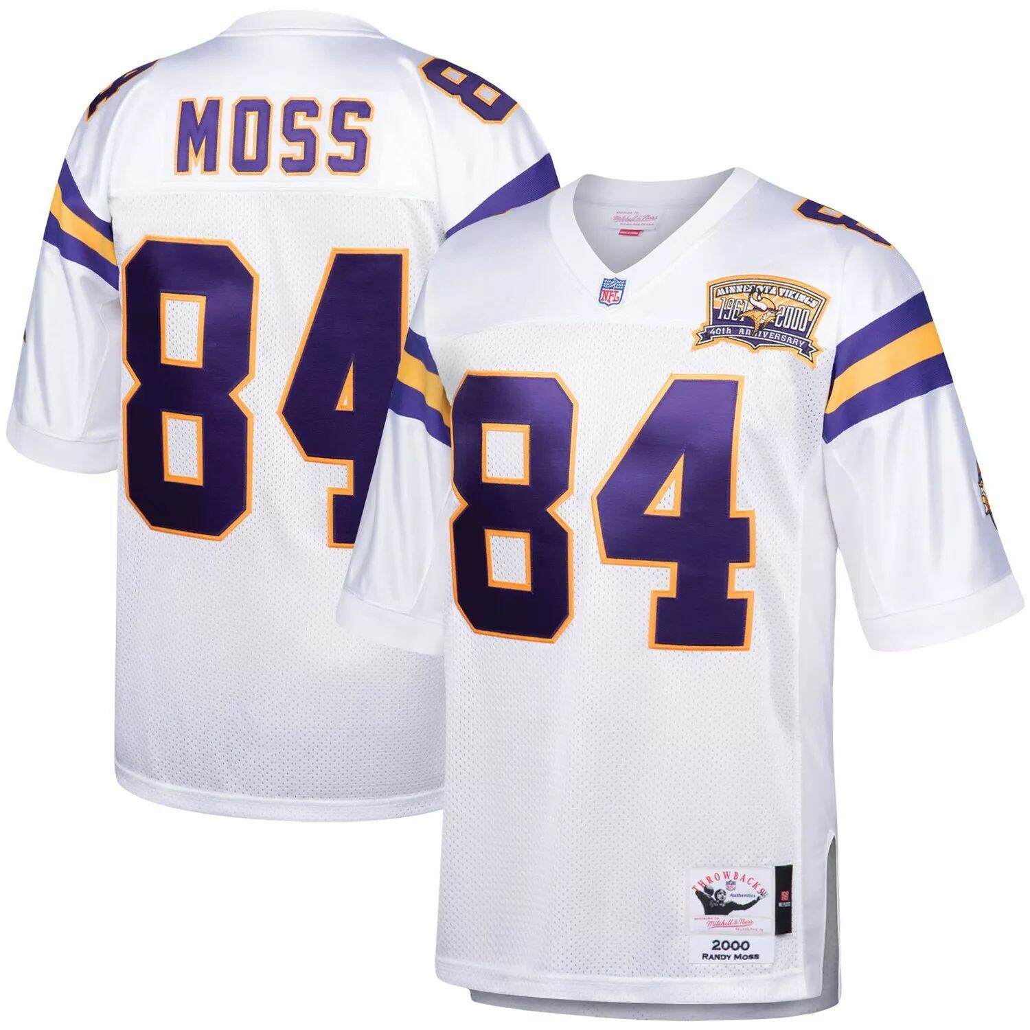 

Мужская белая футболка Mitchell & Ness Randy Moss Minnesota Vikings 2000 Authentic Throwback игрока в отставке, Белый