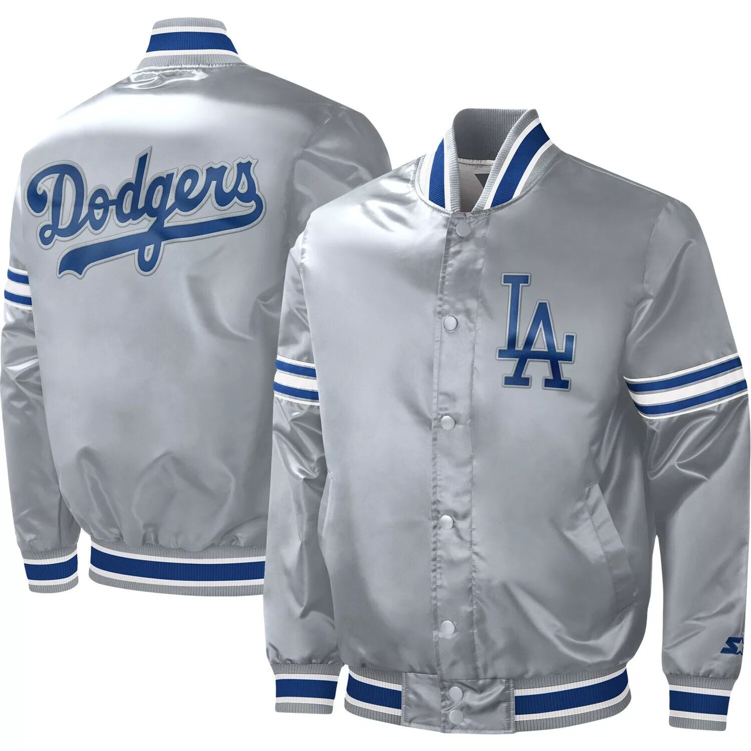 

Мужская серая университетская куртка Los Angeles Dodgers Slider Satin Full-Snap Starter, Серый