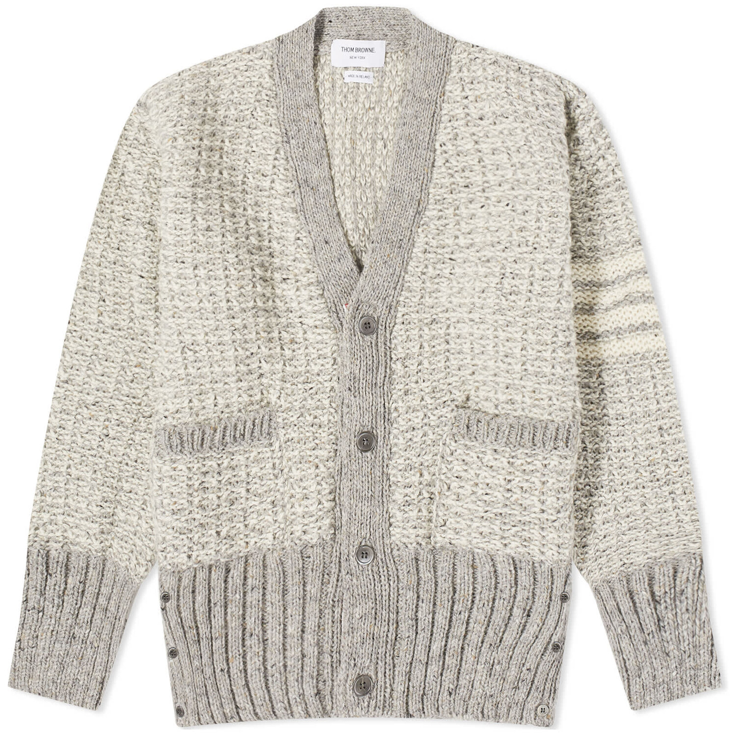 

Кардиган Thom Browne 4-Bar Donegal V-Neck, светло-серый