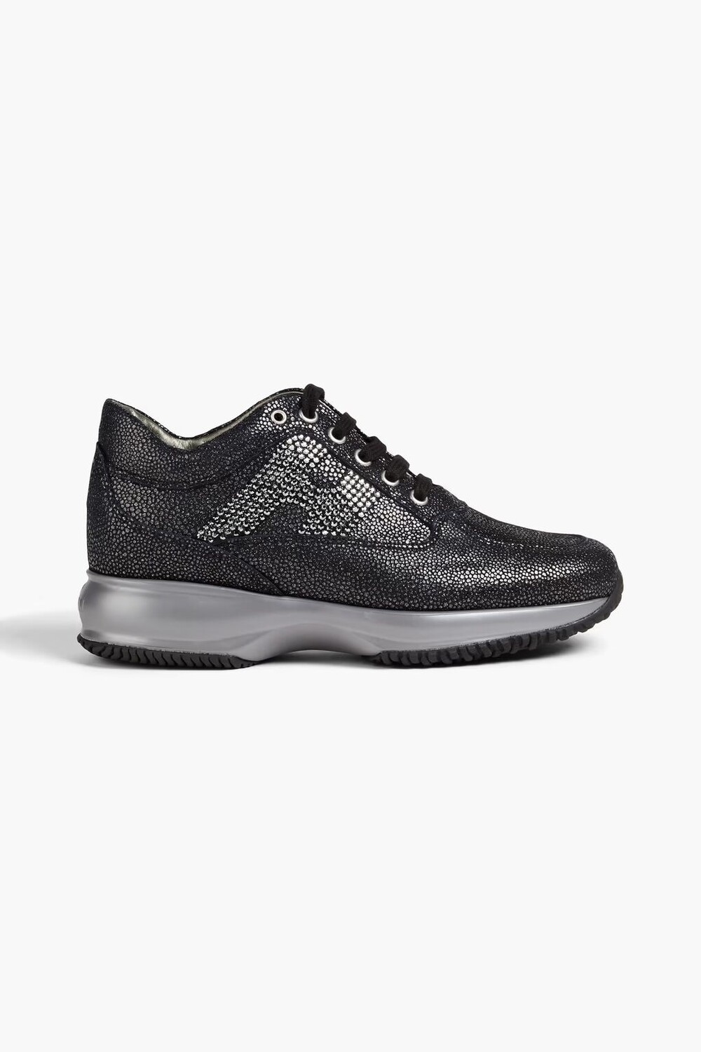 

Кроссовки из фактурной кожи с кристаллами Hogan, черный