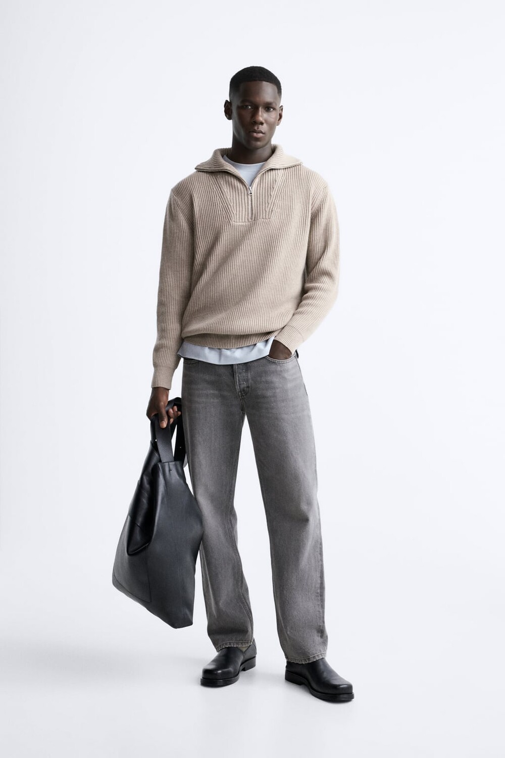 

Свитер с воротником на молнии ZARA, песочный, Бежевый
