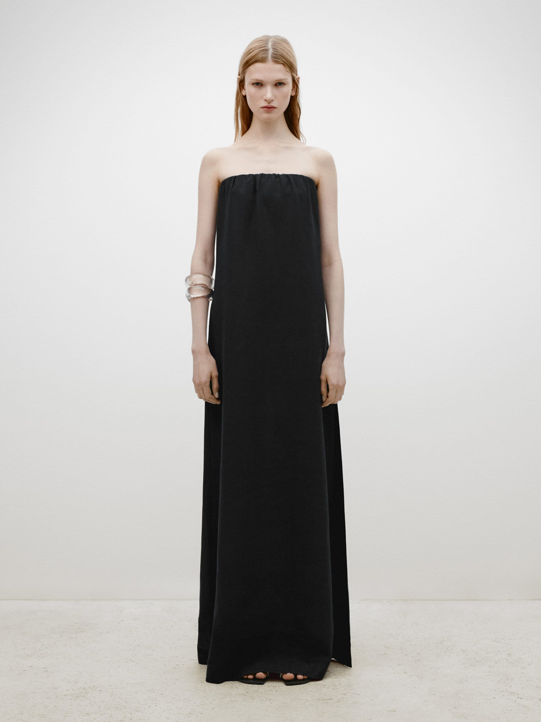 Длинное платье без бретелек Massimo Dutti, черный