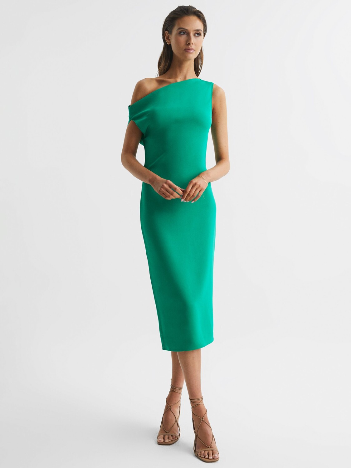 

Платье миди с асимметричным вырезом Reiss Zaria, зеленое