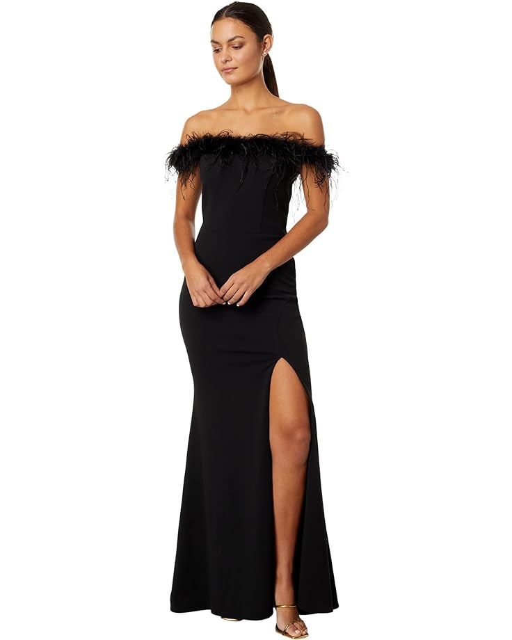 цена Платье XSCAPE Off-the-Shoulder Long Scuba Crepe Feathers, черный