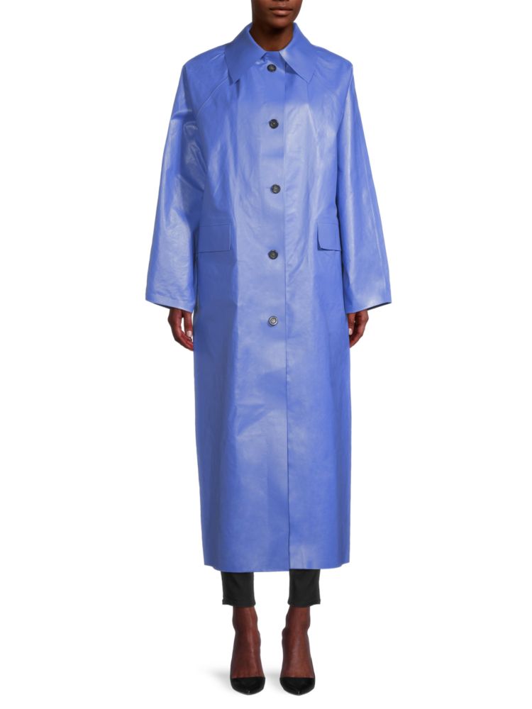 Длинное пальто из искусственной кожи Kassl, кобальт цена и фото