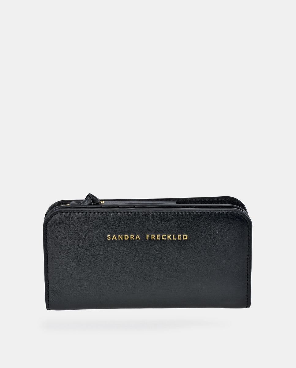 Черный кожаный кошелек с визитницей Sandra Freckled, черный кошелек noname на кнопках отделение для монет коричневый черный
