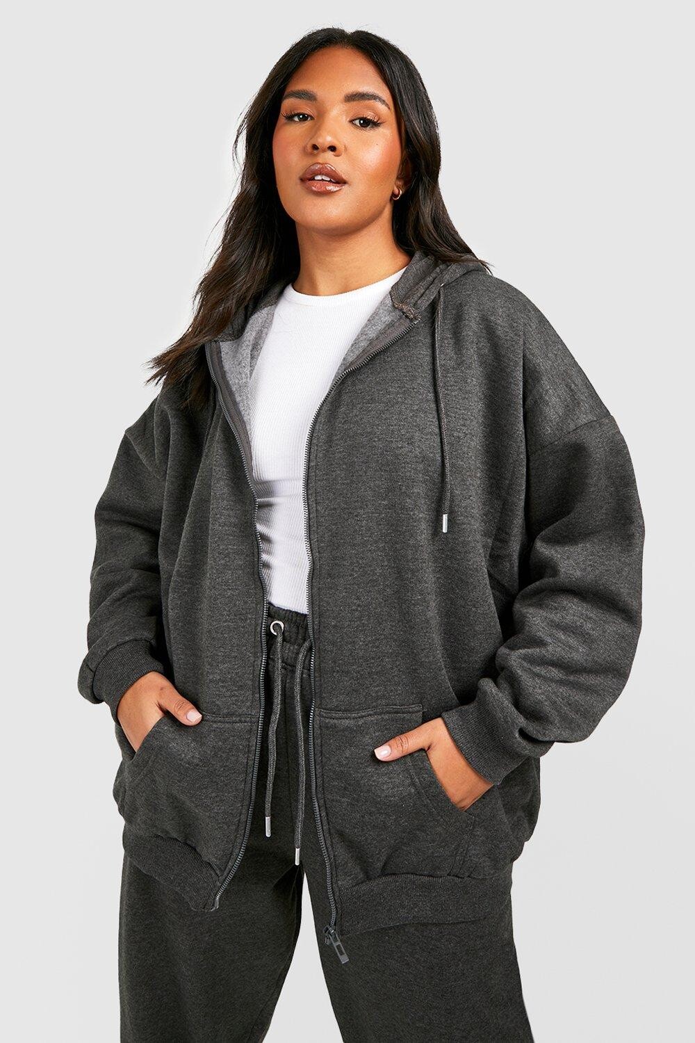 

Худи recycled plus оверсайз на молнии Boohoo, угольный