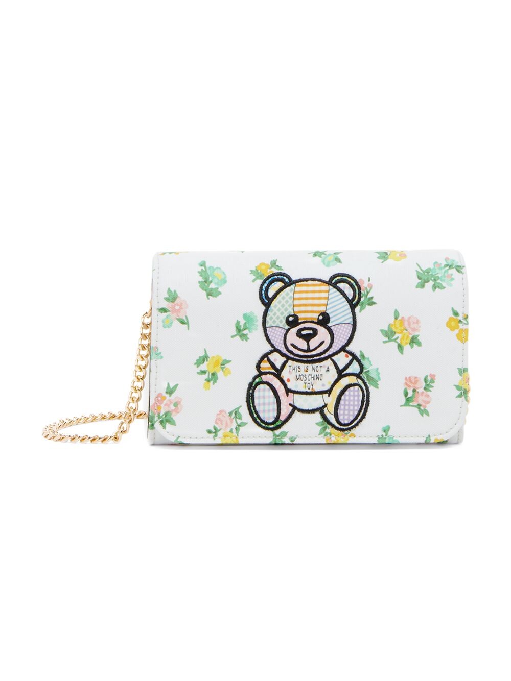 

Холщовый кошелек на цепочке Teddy с цветочным принтом Moschino, белый