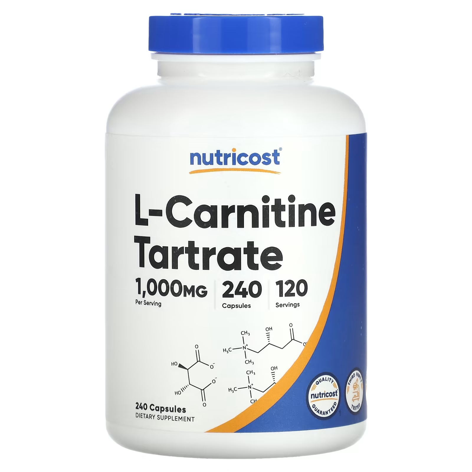 L-карнитин тартрат Nutricost 1000 мг, 240 капсул l изолейцин nutricost 2000 мг 240 капсул