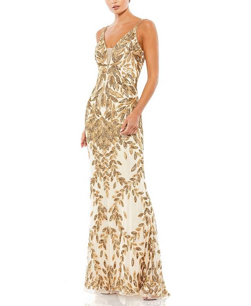 Вечернее платье с декором в виде листьев Mac Duggal, цвет Gold