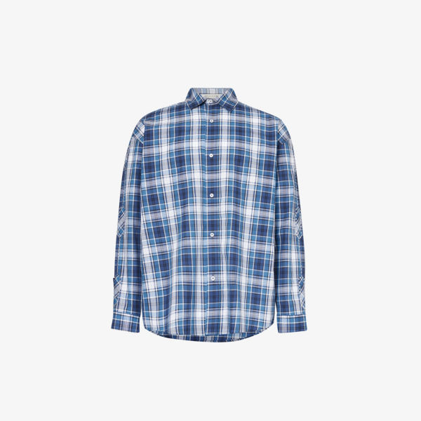 Хлопковая рубашка с длинными рукавами и клетчатым принтом 1017 Alyx 9Sm, синий цена и фото