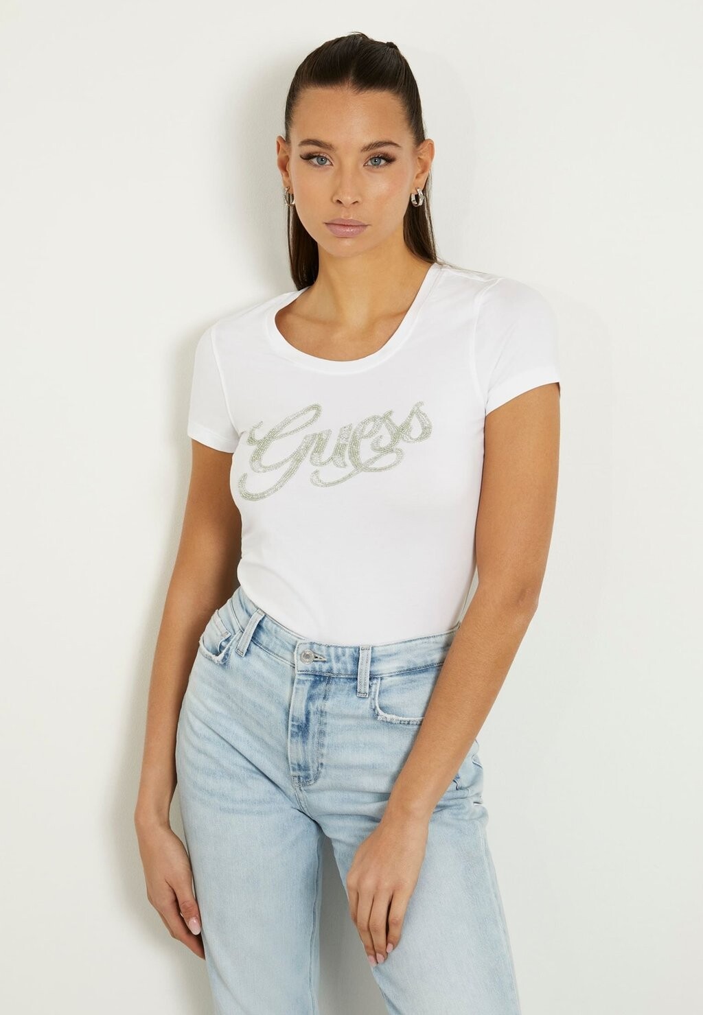 

Футболка с принтом FRONTLOGO STRASS Guess, цвет weiß