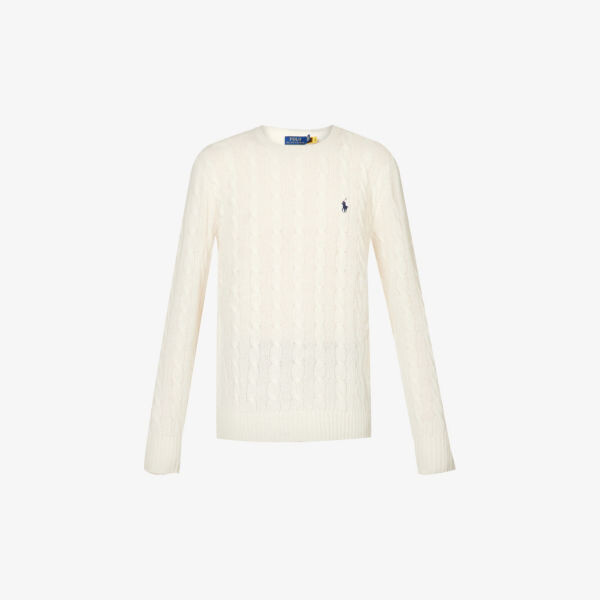 

Кашемировый джемпер косой вязки с вышитым логотипом Polo Ralph Lauren, бежевый