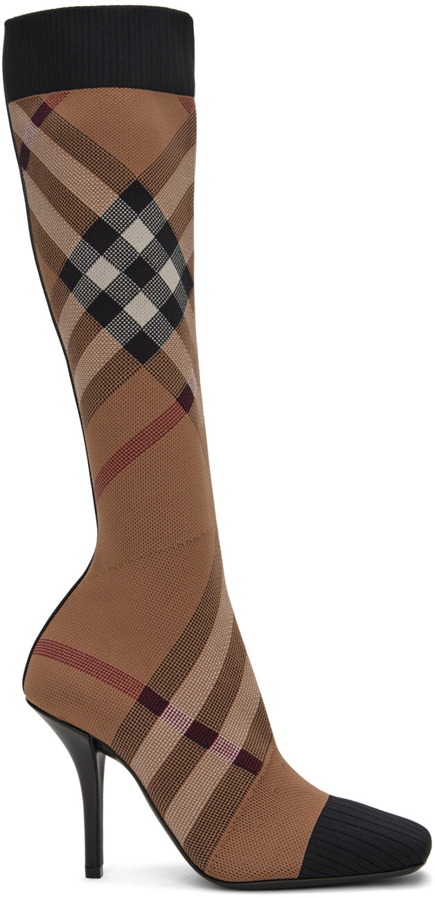 

Бежевые ботинки в клетку Burberry, Бежевый