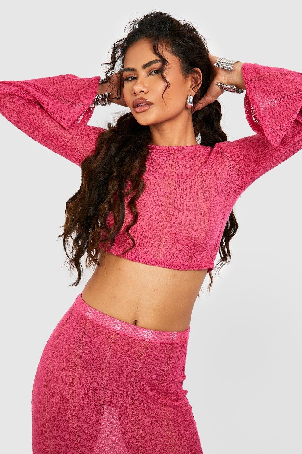 

Укороченный топ с длинными рукавами Boohoo, розовый