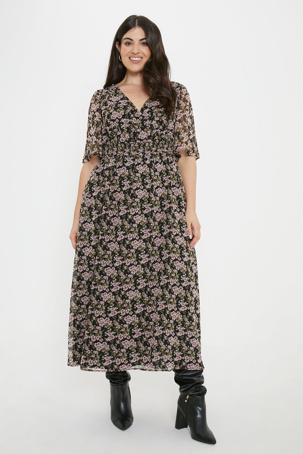 

Черное платье миди с запахом и цветочным принтом Curve Dorothy Perkins, черный