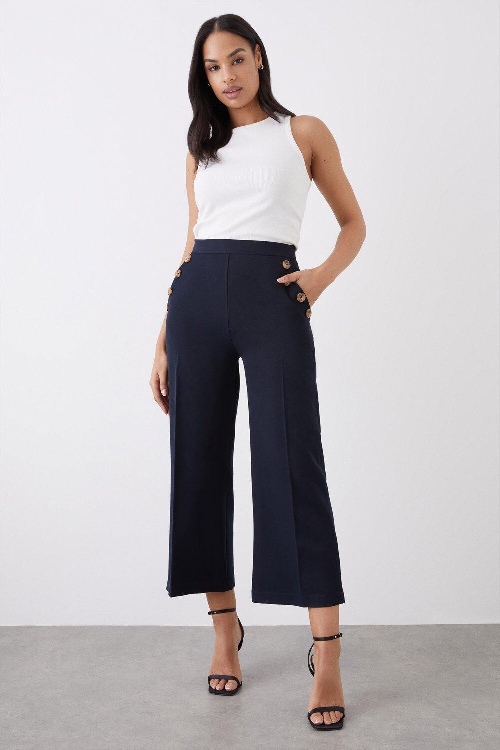 

Кюлоты на пуговицах с высокой талией Dorothy Perkins, темно-синий