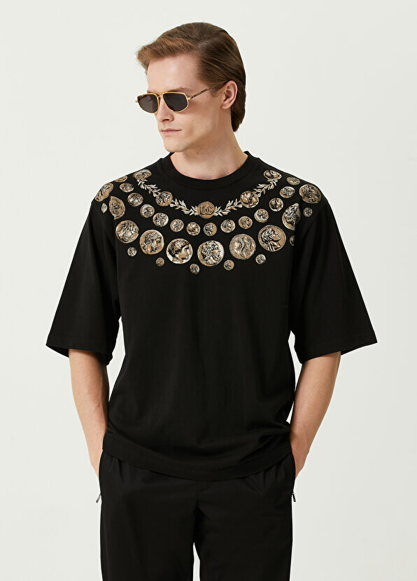

Черная коричневая футболка с фигурным рисунком Dolce&Gabbana, Черный