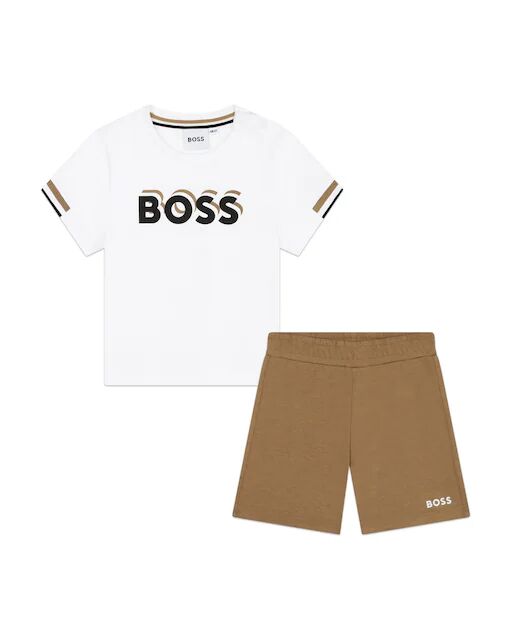 

Комплект для мальчика из футболки и шорт с логотипом спереди Boss Kidswear, светло-коричневый