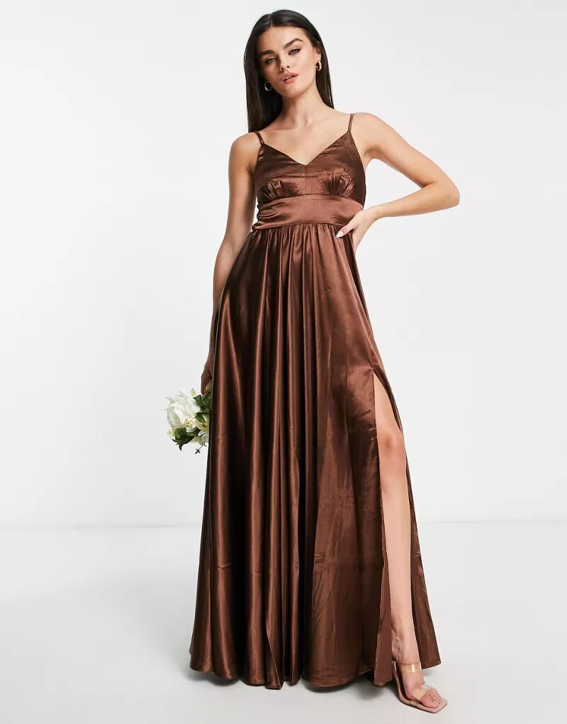 Шоколадно-коричневое плиссированное платье макси Little Mistress
