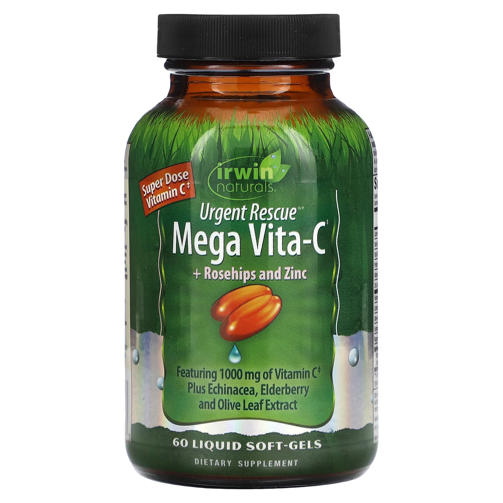 

Urgent Rescue, шиповник Mega Vita-C + и цинк, 60 желатиновых капсул, Irwin Naturals