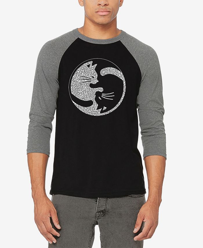 Мужская футболка с рукавами реглан Инь Ян Cat Бейсбол Word Art LA Pop Art, цвет Gray, Black