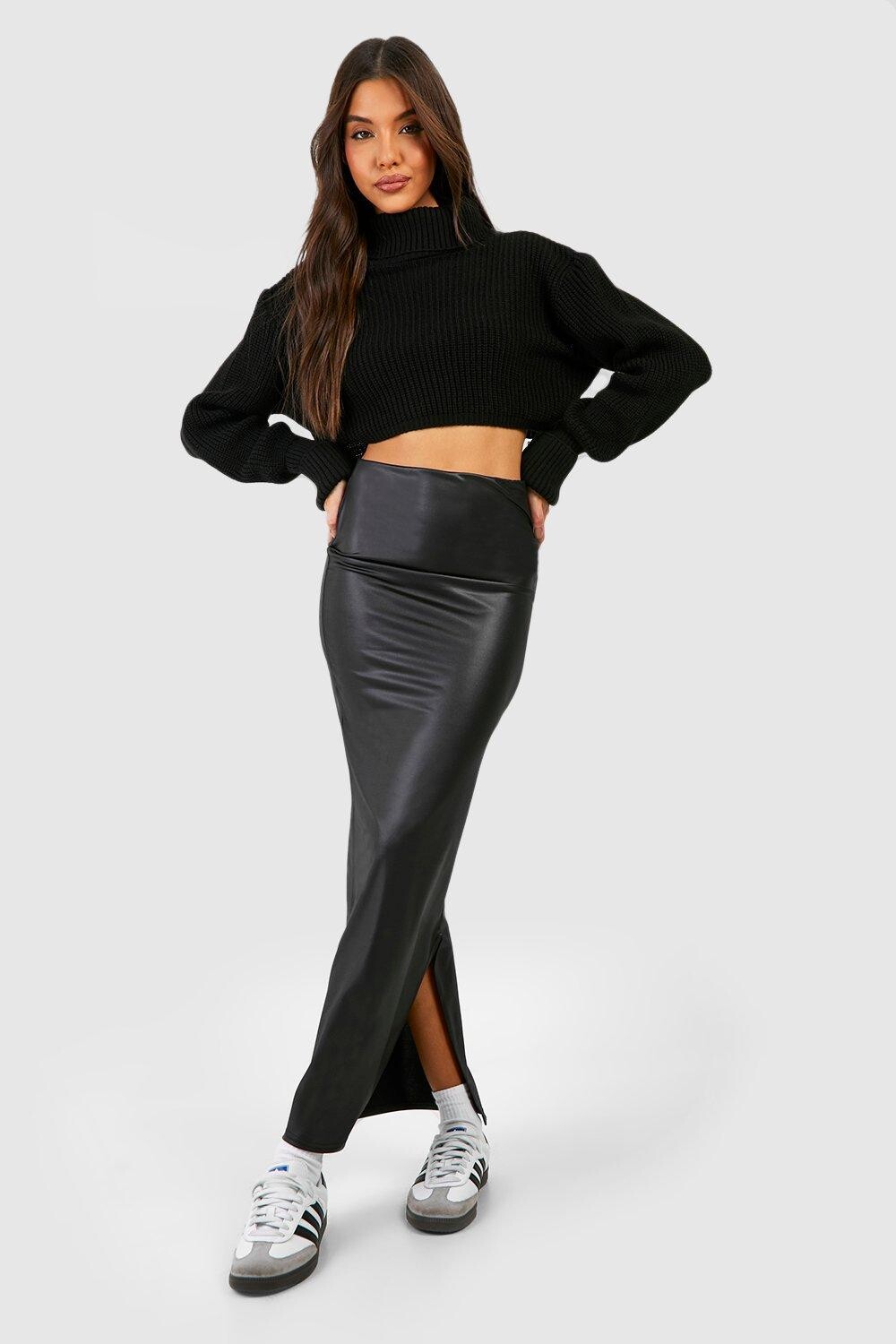 

Юбка макси с видом wet look Boohoo, черный