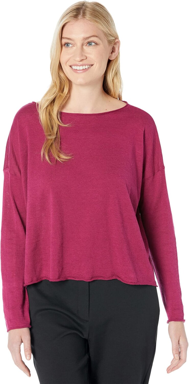

Топ Eileen Fisher Boatneck Box Top in Organic Linen Cotton Jersey, цвет Berry