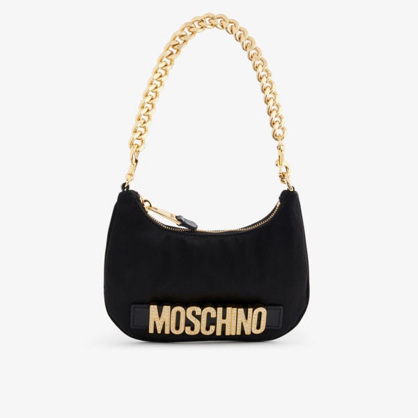 

Сумка на плечо из смесового шелка с логотипом и ремешком-цепочкой Moschino, черный