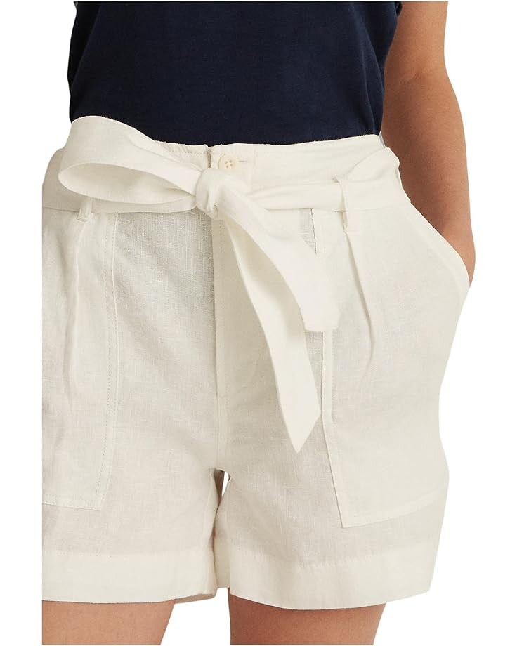 

Шорты LAUREN Ralph Lauren Petite Belted Linen Shorts, белый