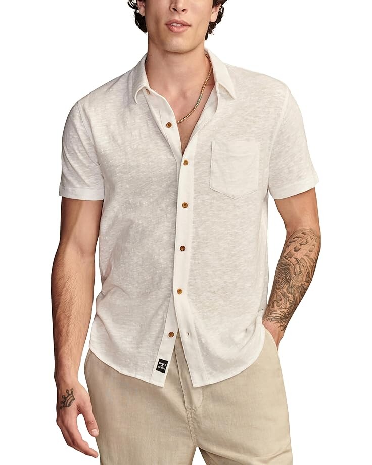 

Рубашка Lucky Brand Linen Short Sleeve Button Up Shirt, белый