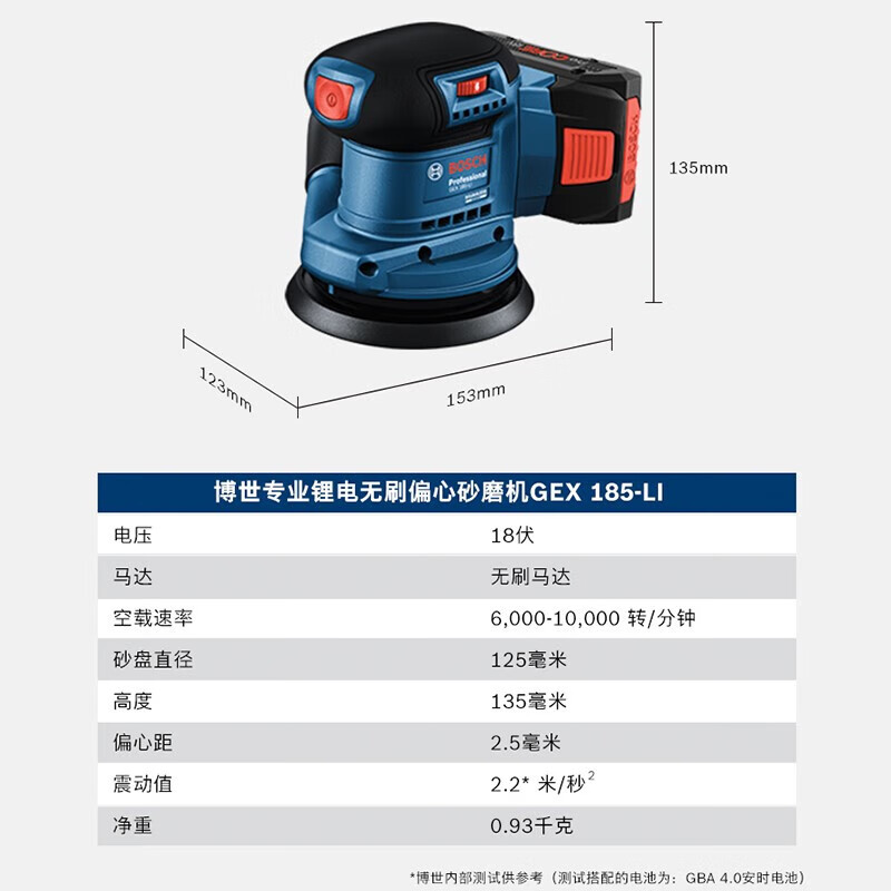 Эксцентриковая шлифмашина Bosch GEX 185-Li с двумя батареями 5.0Ah