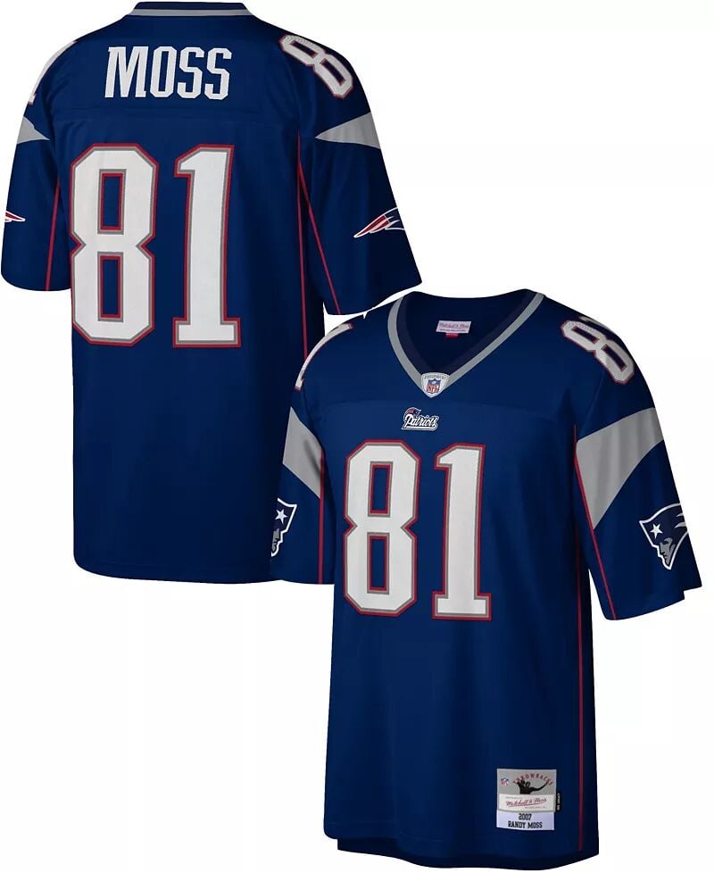 

Мужская футболка Mitchell & Ness New England Patriots Randy Moss # 81, темно-синяя футболка 2007 г.