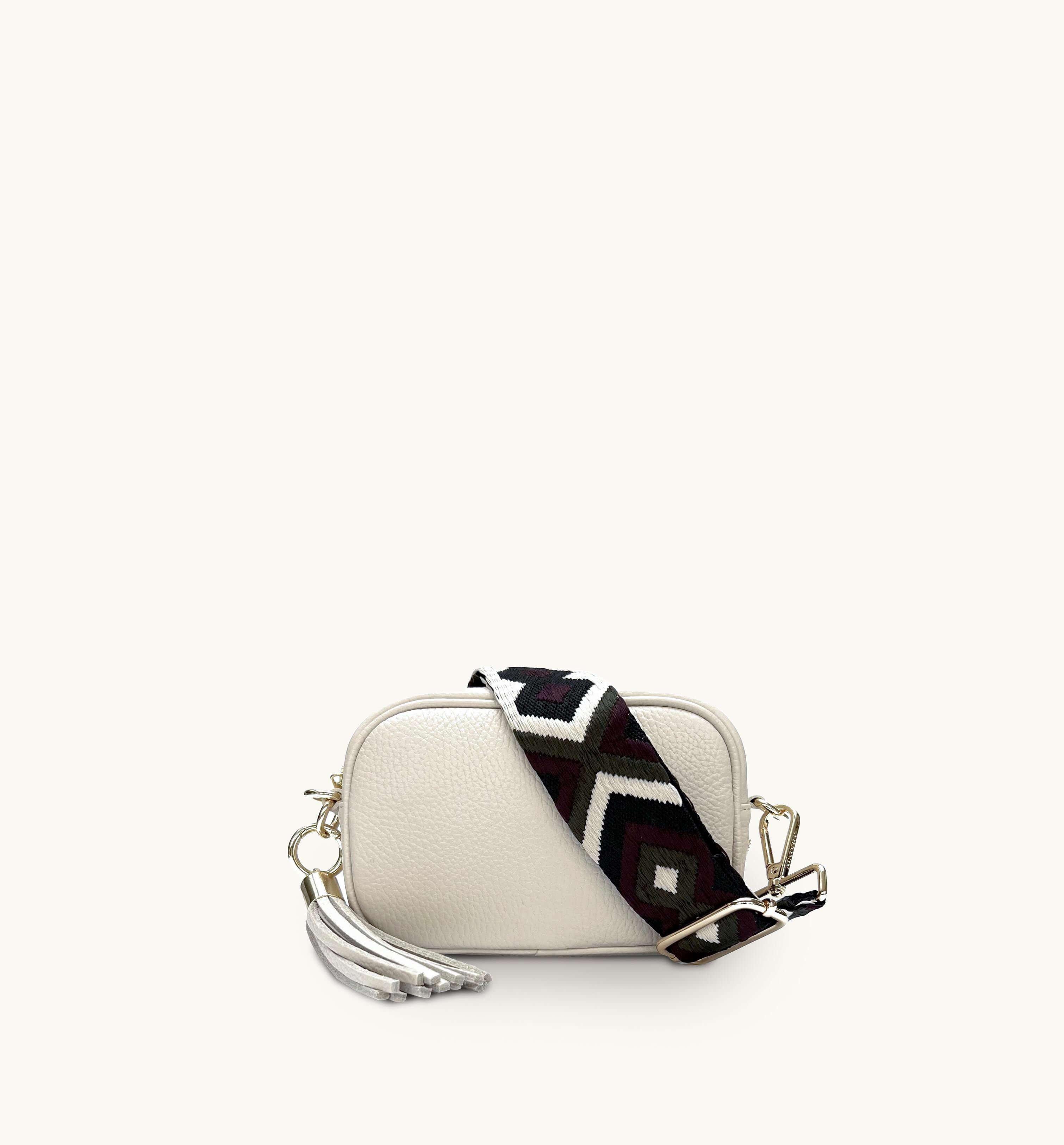 Кожаная сумка для телефона Mini с кисточками и оливковым ремешком с бриллиантами Apatchy London, бежевый