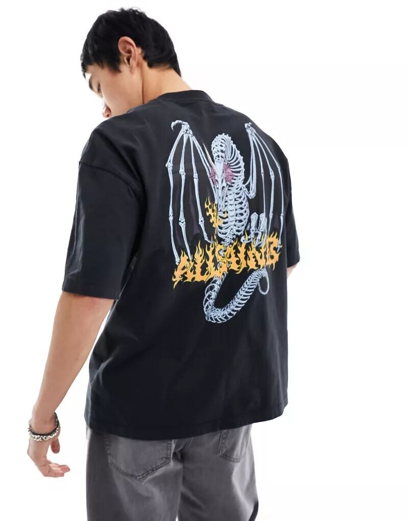 

Черная футболка AllSaints Dragonskull с графическим принтом на спине