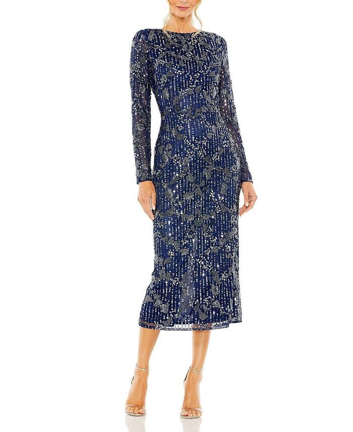 

Платье Mac Duggal с высоким воротником и длинными рукавами, синий