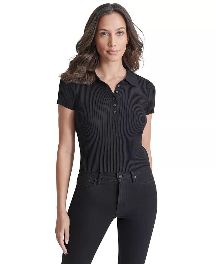 

Рубашка поло в рубчик Petite с короткими рукавами DKNY Jeans, черный