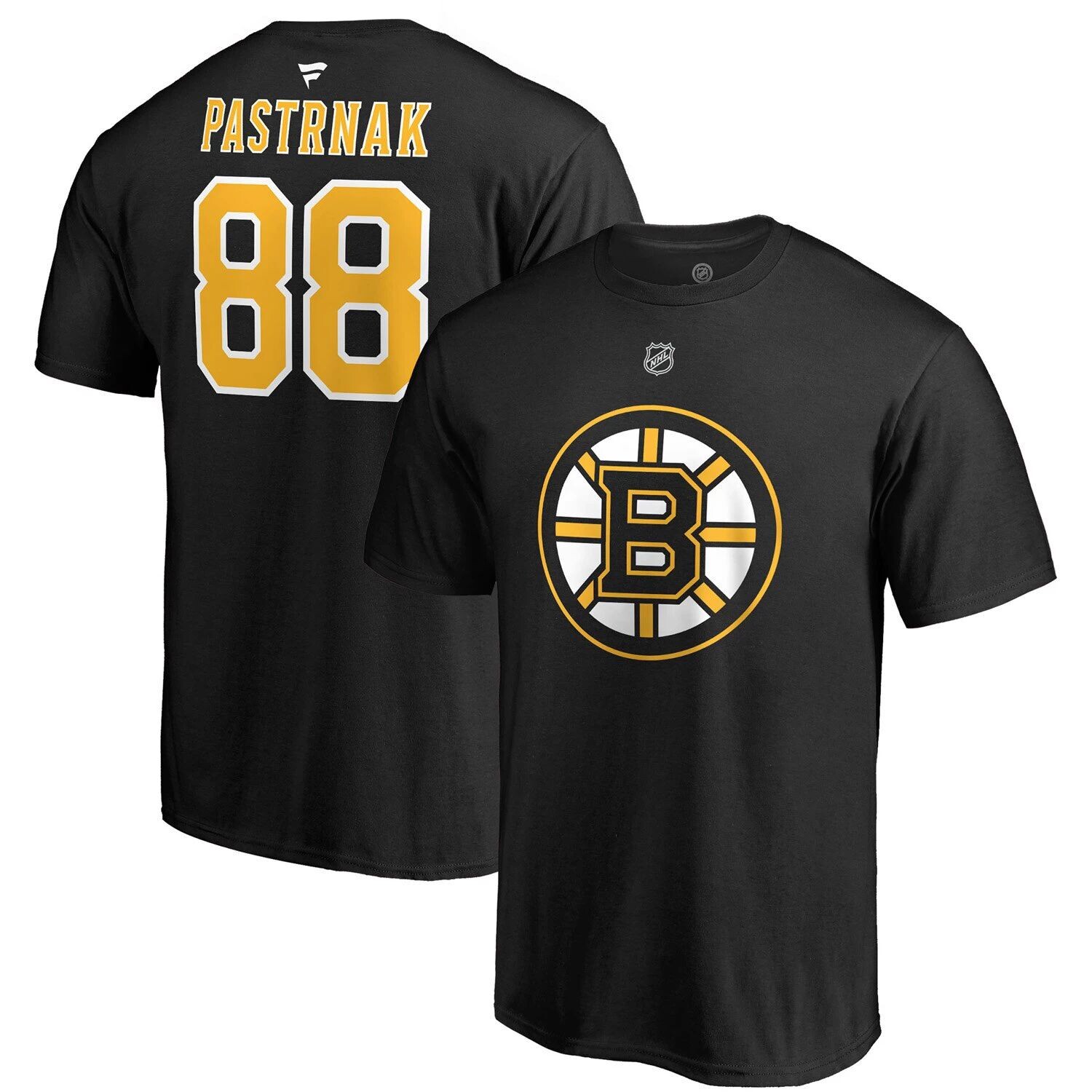 

Мужская черная футболка с логотипом David Pastrnak Boston Bruins с аутентичным именем и номером Stack Fanatics