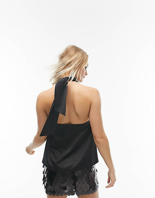 

Черный атласный топ Topshop