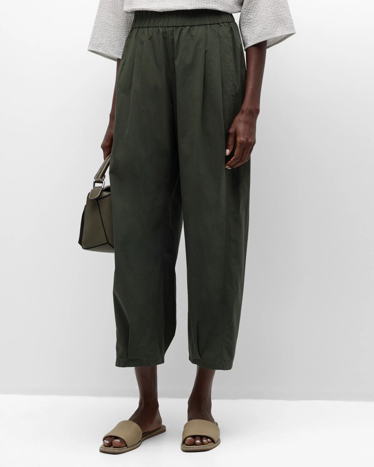 

Брюки-фонарики из плиссированного поплина из органического хлопка Eileen Fisher, цвет Seaweed