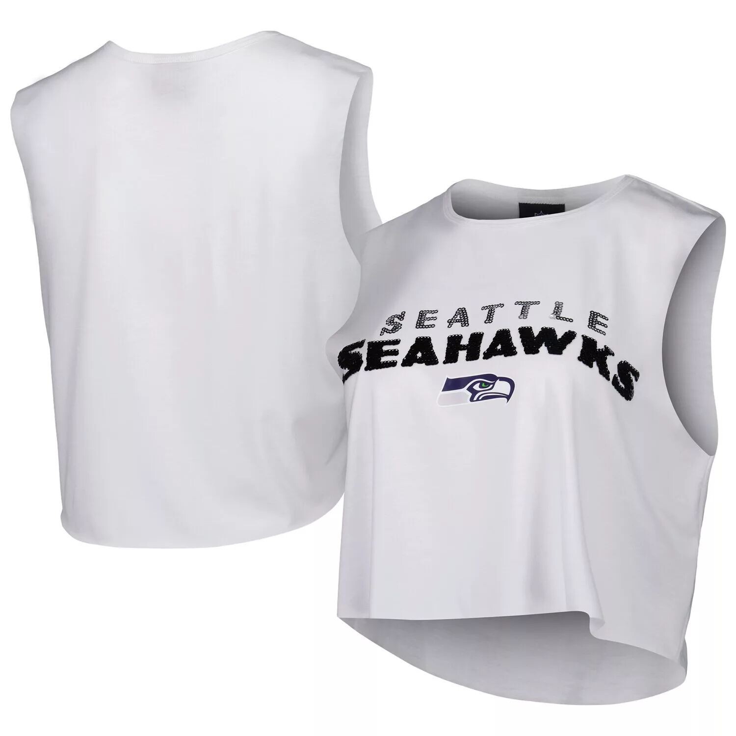 

Женская белая укороченная майка с пайетками Cuce Seattle Seahawks